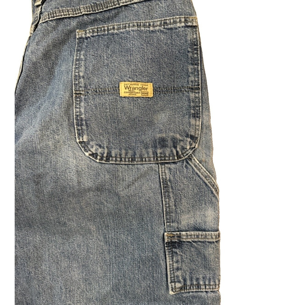 Wrangler Authentics Men's Blue Denim Cargo Jeans Relaxed Fit Skater Y2K Button